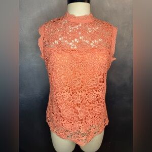 🌸Nanette Lepore Coral Lace Sleeveless Blouse - Size Small🌸